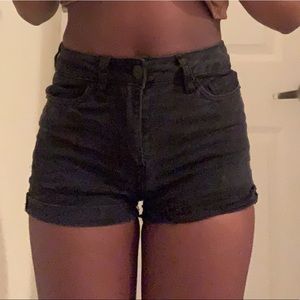 Black Semi Distressed Jean Shorts